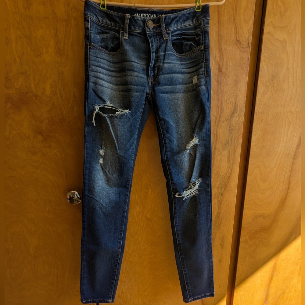 American Eagle Outfitters Distressed Dark Blue Skinny Jeans